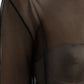 Black Mesh Turtleneck Sheer Blouse Top