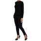 Black Silk Lace Trim Long Sleeves Blouse Top