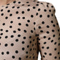 Beige Black Polka Dot Silk Short Sleeve Blouse Top