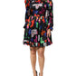 Dress Black Multicolor Floral Ruffle Long Sleeve Mini Dress