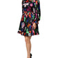 Dress Black Multicolor Floral Ruffle Long Sleeve Mini Dress