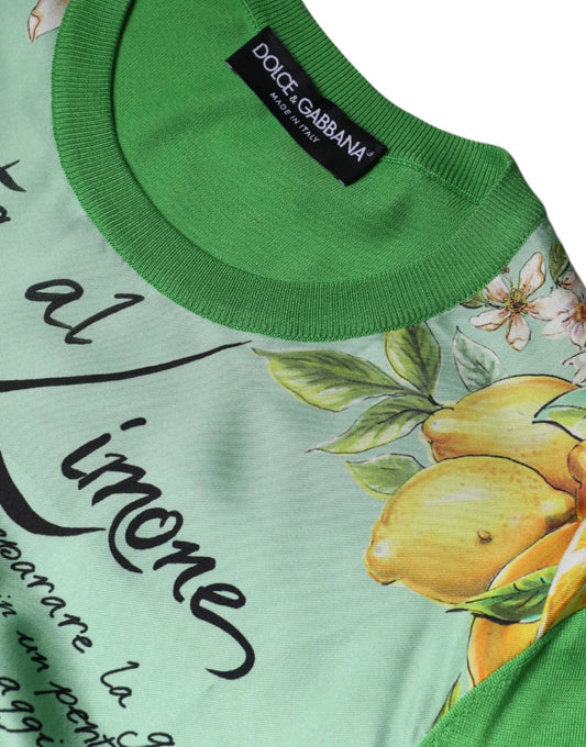 Green Lemon Print Pullover Silk Women Sweater