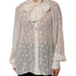 White Polka Sheer Silk Bow Tie Shirt Blouse Top