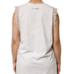 White Silk Blend Lace Trim Sleeveless V-Neck Women’s Top