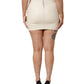 Beige Faux Leather Quilted Mini High Waist Women  Skirt