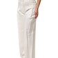 White Viscose Linen Wide Leg Palazzo Womens Pants