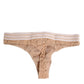 Beige Lace Logo Elastic Waist Thong Tanga Underwear