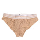 Beige Lace Brasiliano Briefs Logo Waistband Underwear