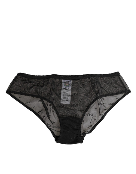 Black Sheer Mesh Lace Polka Dot Logo Underwear