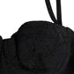Black Polyester Embroidered Underwire Bra Underwear