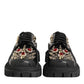 Black Leather Jeweled Crystals Derby Shoes