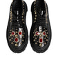 Black Leather Jeweled Crystals Derby Shoes