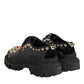 Black Leather Jeweled Crystals Derby Shoes