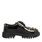Black Leather Jeweled Crystals Derby Shoes