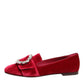 Red Velvet Crystal Buckle Loafers Flats Shoes