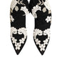 Black White Embroidered Jersey Stiletto Boots Shoes