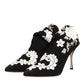 Black White Embroidered Jersey Stiletto Boots Shoes