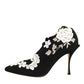 Black White Embroidered Jersey Stiletto Boots Shoes