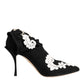 Black White Embroidered Jersey Stiletto Boots Shoes