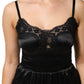Black Silk Blend Lace Trim Sleeveless Mini Dress