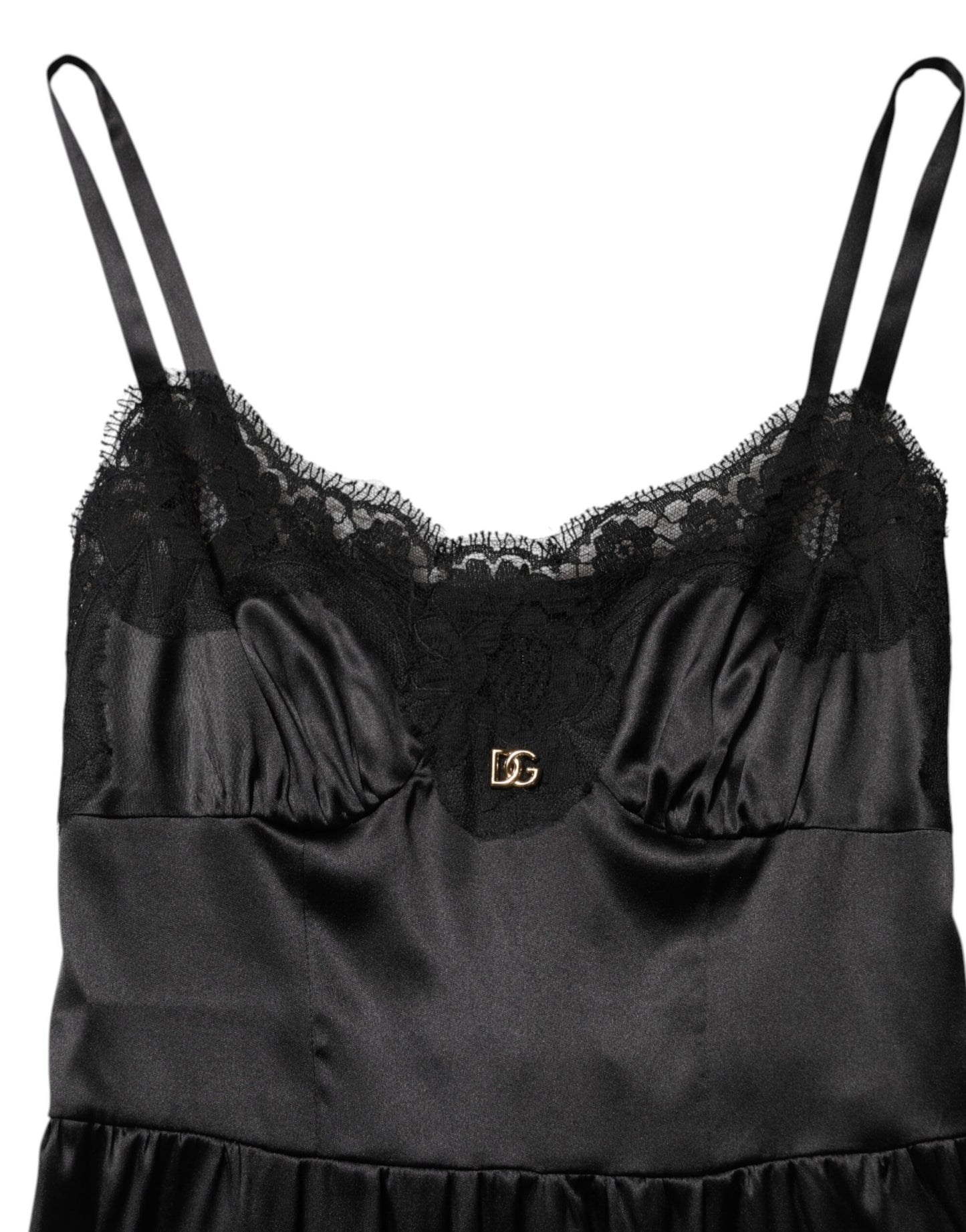 Black Silk Blend Lace Trim Sleeveless Mini Dress