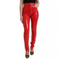 Red High Waist Skinny Trouser Shiny Pants