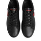 Black Leather Crystal Heart Low Top Sneakers  Shoes