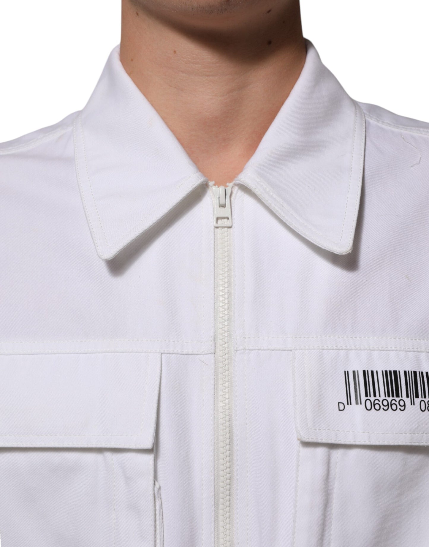 White Barcode Patch Utility Zip Jumpsuit Pants