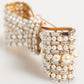 Gold Brass Glas Crystal Faux Pearl Embellished Brooch