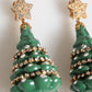 Gold Brass Multicolour Christmas Tree Earrings