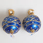 Gold Brass Blue Christmas Ball Crystal Drop Clip On Earrings