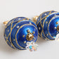 Gold Brass Blue Christmas Ball Crystal Drop Clip On Earrings