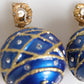 Gold Brass Blue Christmas Ball Crystal Drop Clip On Earrings