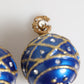 Gold Brass Blue Christmas Ball Crystal Drop Clip On Earrings