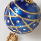 Gold Brass Blue Christmas Ball Crystal Drop Clip On Earrings