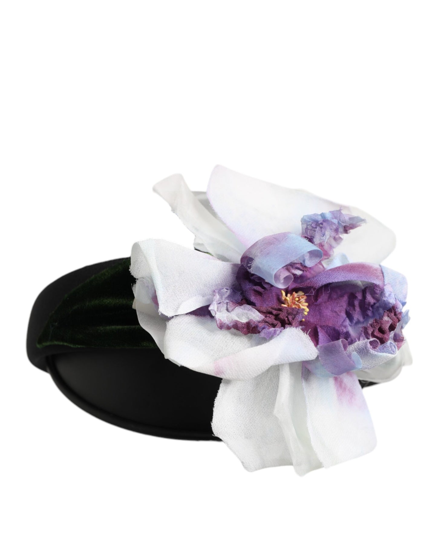 Black Green Silk Purple White Floral Appliqué Accessory Headband