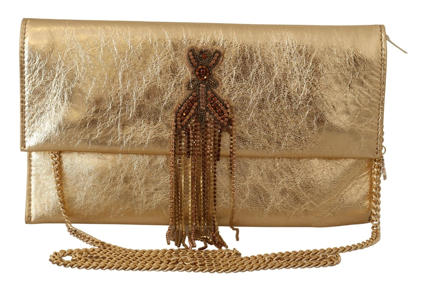 Gold Leather Embellished Shoulder Strap Bag