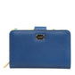 Blue Leather Continental Tile Print Zip Card Holder Purse Wallet
