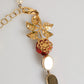 Red Rose Green Crystal Gold-Tone Chain Necklace