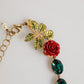 Red Rose Green Crystal Gold-Tone Chain Necklace