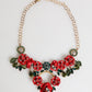 Red Rose Floral Crystal Embellished Statement Jewelry Necklace