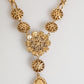 Gold Brass Crystal Pearl Purple Floral Pendant Jewelry Necklace
