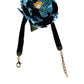 Blue Floral Appliqué Velvet Choker Crystal Beads Necklace