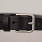 Calf Leather Silver Tone Black Metal Buckle Belt