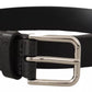 Calf Leather Silver Tone Black Metal Buckle Belt