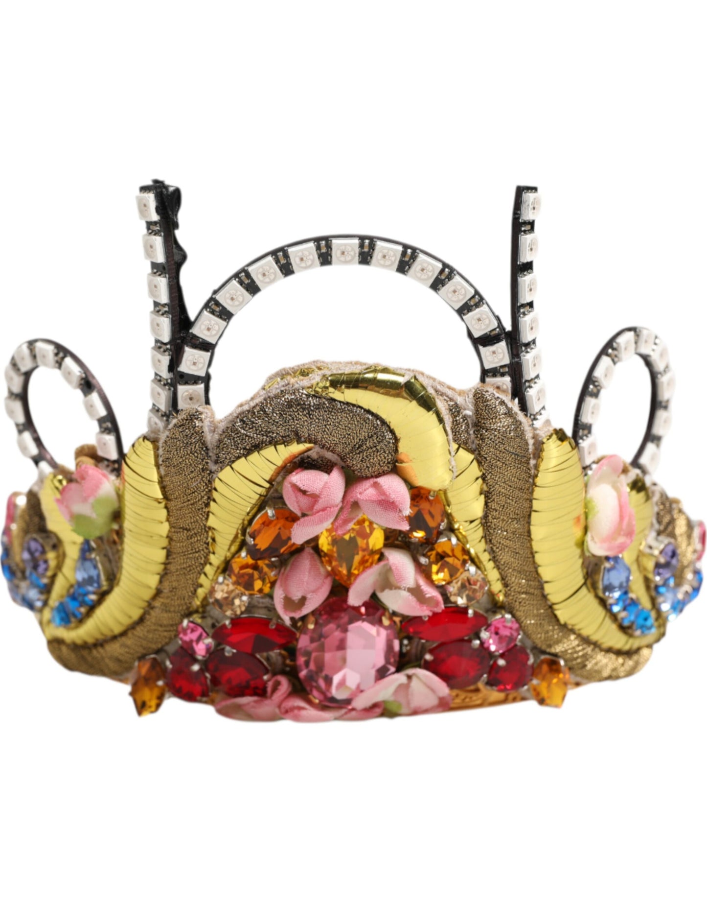 Gold Brass Crystal Embellished Headpiece Crown Tiara