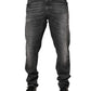 Black Gray Wash Slim Fit Straight Leg Denim Jeans