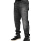 Black Gray Wash Slim Fit Straight Leg Denim Jeans