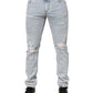 Light Blue Distressed Slim Fit Ripped Denim Jeans