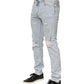 Light Blue Distressed Slim Fit Ripped Denim Jeans